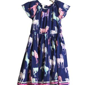 Girl Navy Blue Dress Childs 9 Yrs Unicorns Easter Horses Lightweight Equestrian